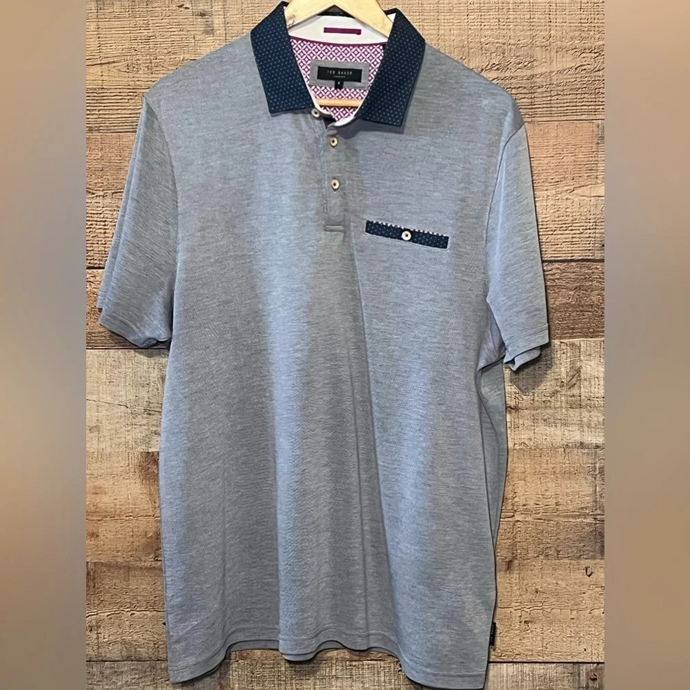 TED BAKER Men's size 6 Grayish Blue Heathered with Navy & Polka Dot Details